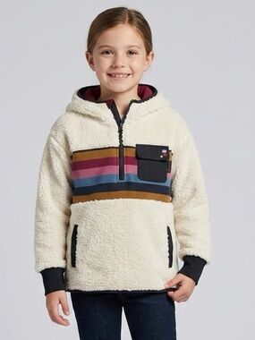 Kids Cream Sherpa Hoodie with Multicolor Stripe